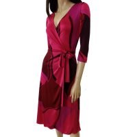 FLORA KUNG deep pink raspberry pure silk jersey catherine wrap dress full skirt