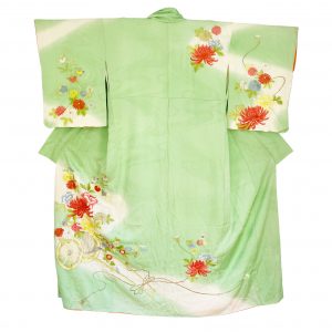 japanese-vintage-fresh-green-floral-meiji-silk-furisode-kimono-