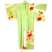 japanese-vintage-fresh-green-silk-lotus-furisode-kimono-
