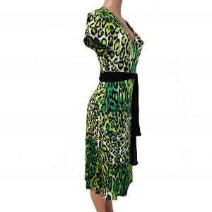 Flora Kung green cheetah print silk jersey wrap HARPER dress