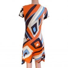 Flora-Kung-self-tie-Plunge-V-Printed-orange-blue-Silk-Dress-NWT-selectioncoste