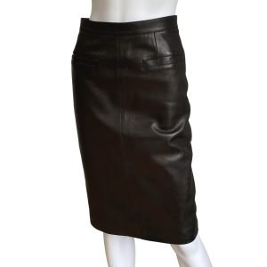 agnes-b.-paris-made-in-france-black-lambskin-leather-skirt-with-pockets