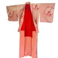 japanese red silk brocade sakura kimono