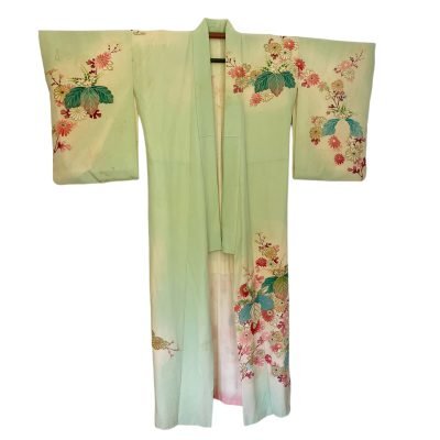 vintage pale apple green japanese kimono